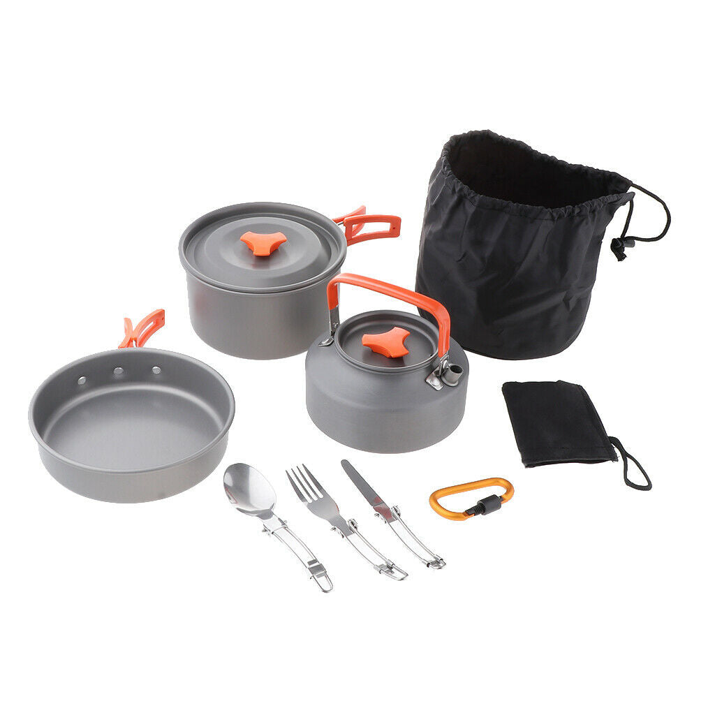 Aluminum Cookware Cutlery Set Camping Pot Pan Water Kettle Cooking Utensil