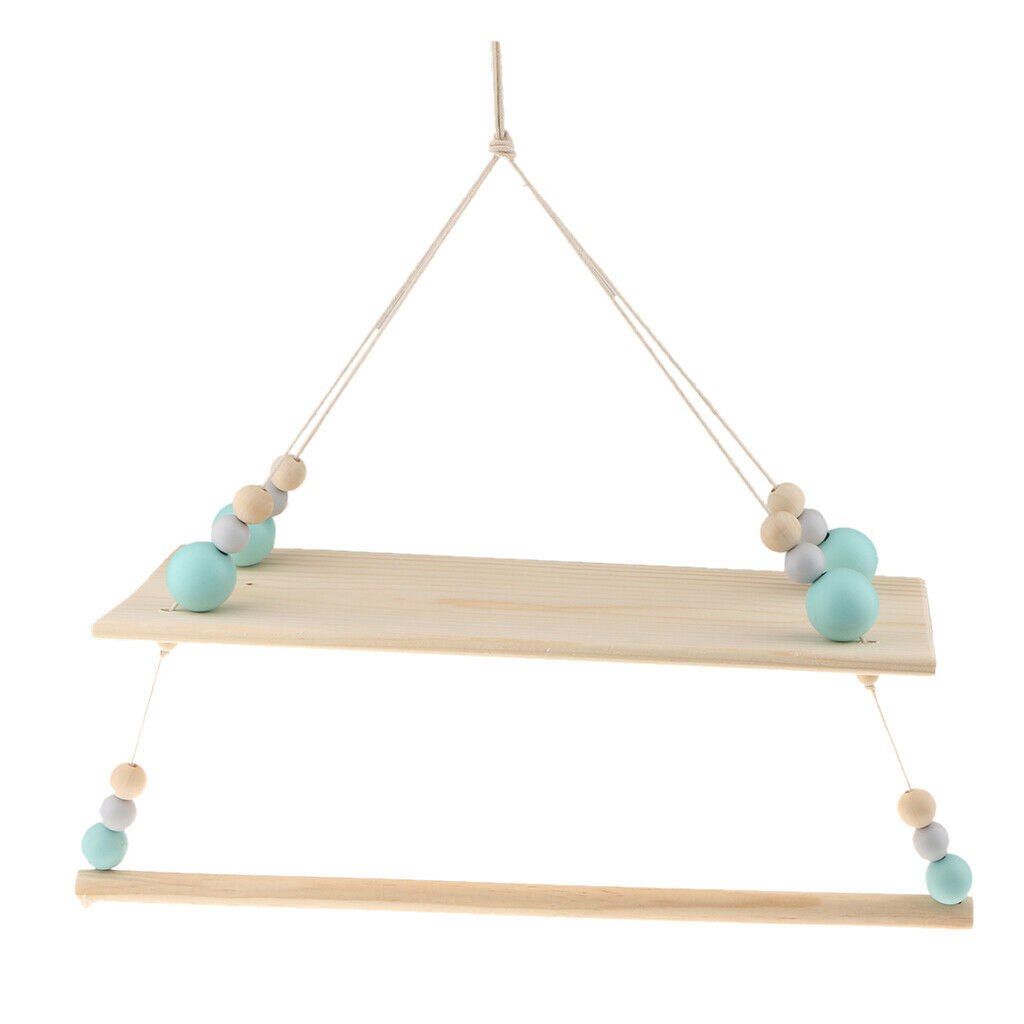 Wall Hanging Wooden Shelves Floating Wall Shelf Home Decor 2 Layers - Green