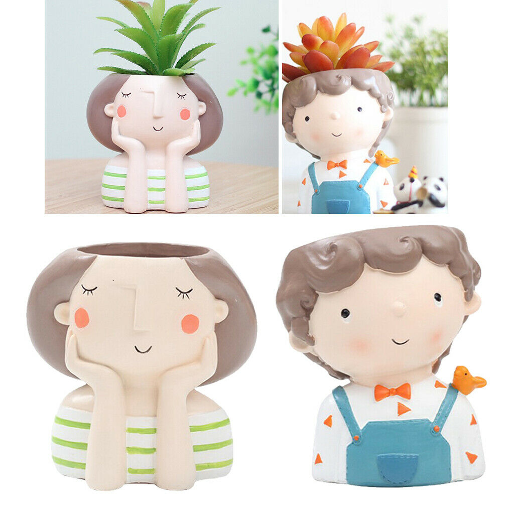 2Pcs Girls Boys Plants Pot Planter Small Holder Flower Pot Garden Decor