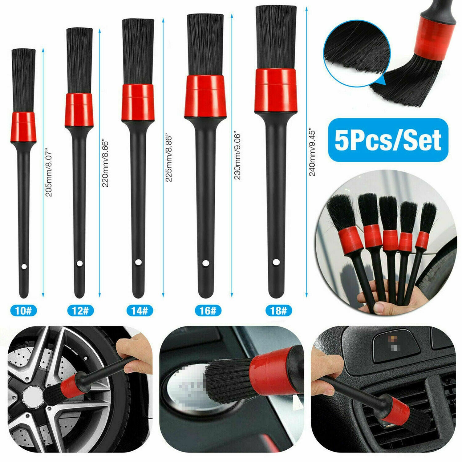 5PCS Car Detailing Brush Kit Plastic Vehicle Auto Interior for Wheel Clean Tool
