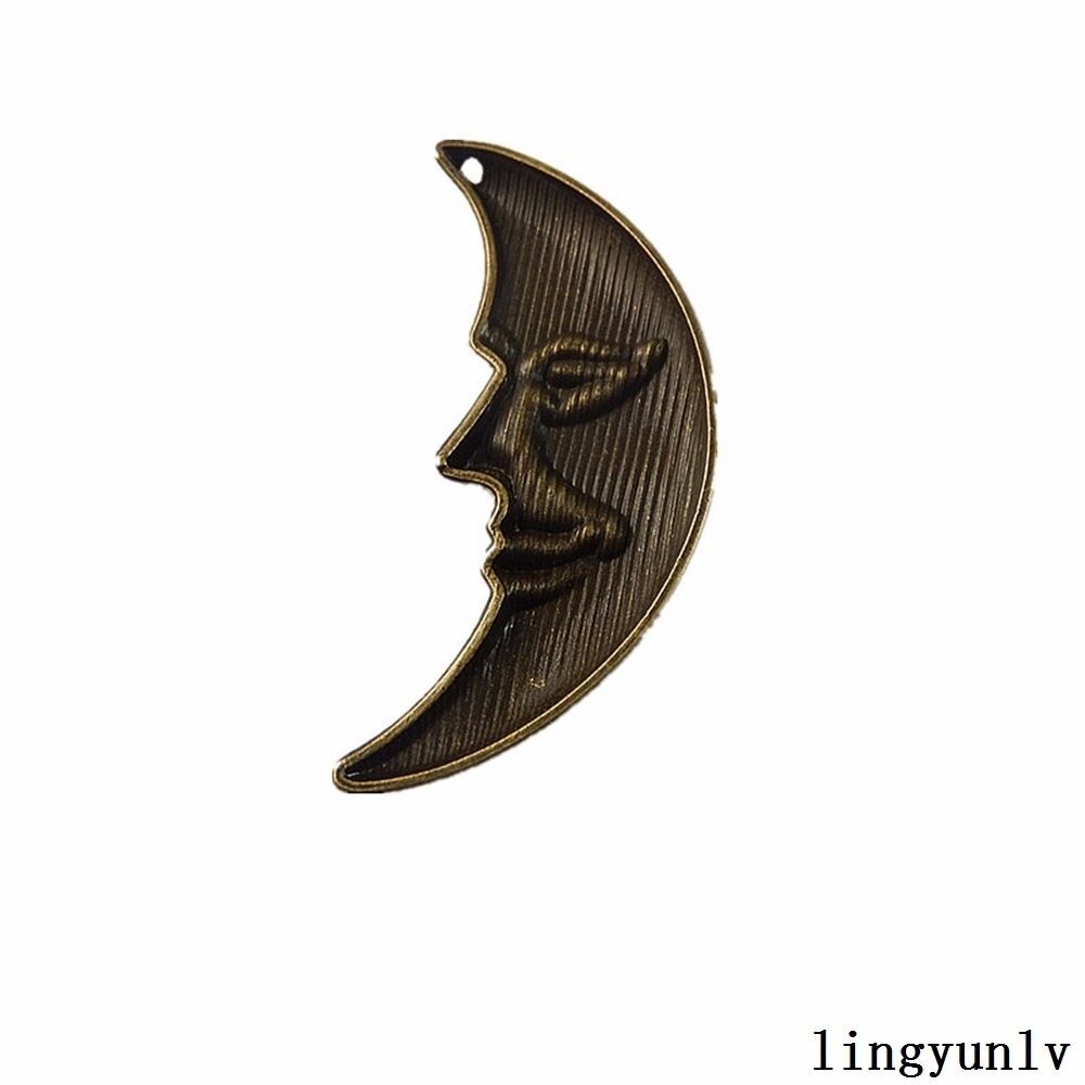 8 pcs Antiqued Bronze Alloy Half Moon Face Pendant Jewelry Accessories 63x33mm