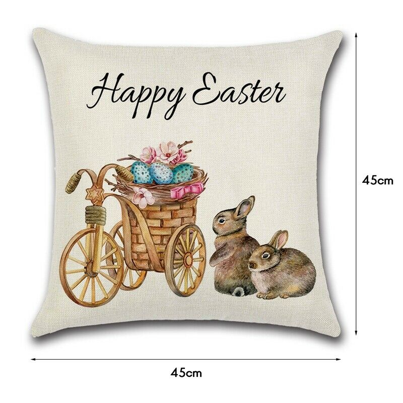 4 PCS Easter Bunny Wreath Pillowcase Linen Pillow Cover Home Decor Square CuH9I5