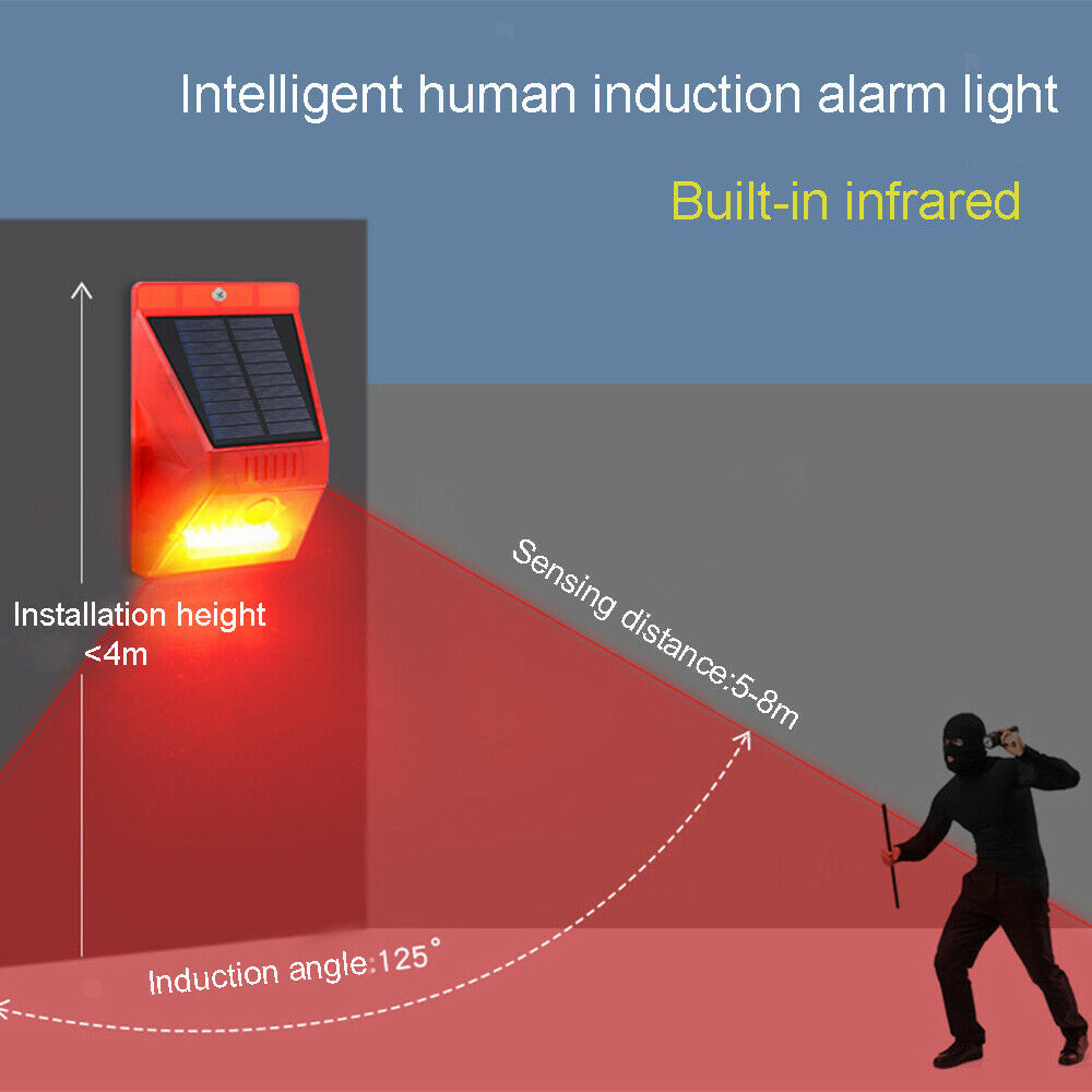 Outdoor Solar Sound & Light Alarm Motion Sensor Security Alarm System for Farm