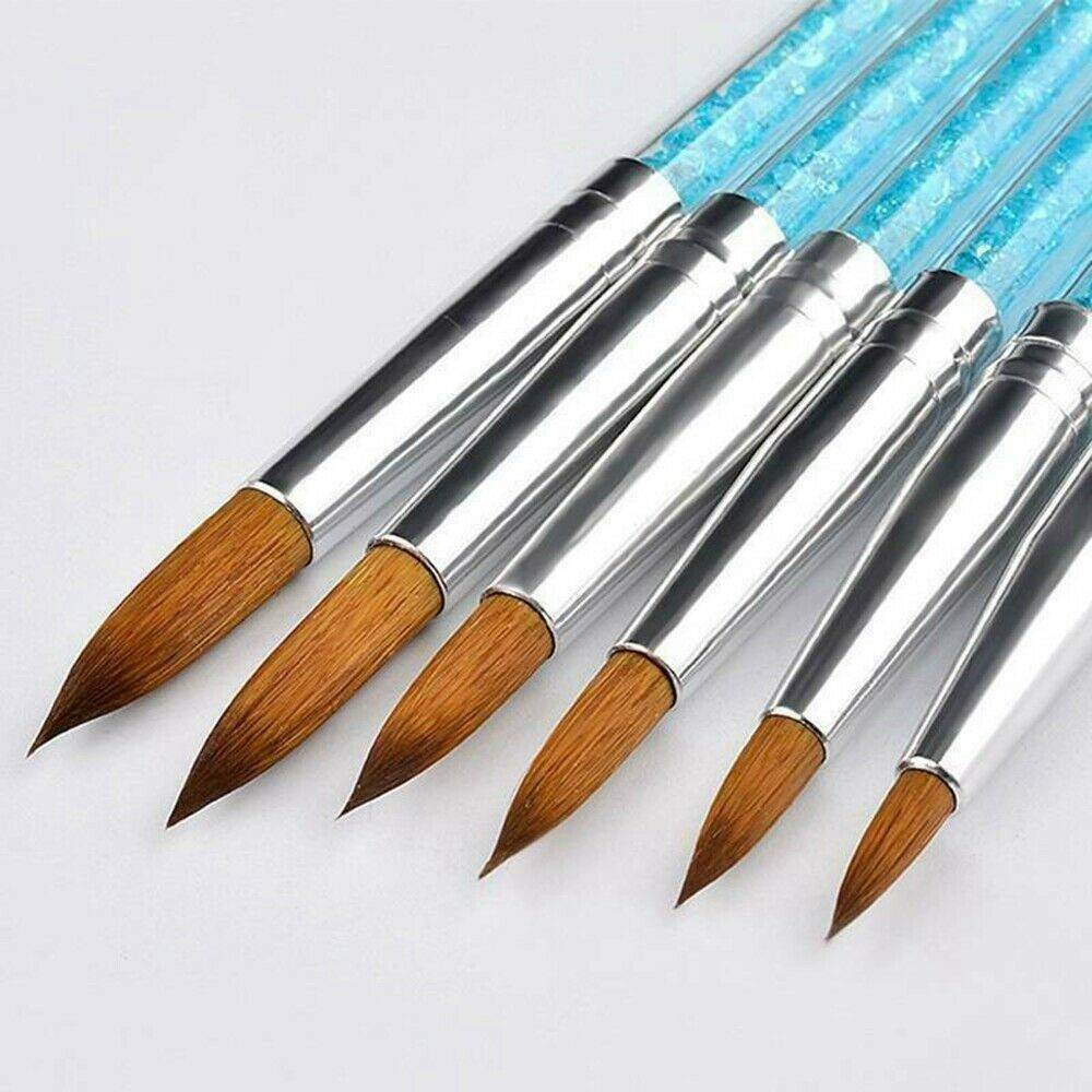 6x/set Kolinsky Sable Hair Acrylic NailBrush Liquid Glitter Handle Manicure Tool
