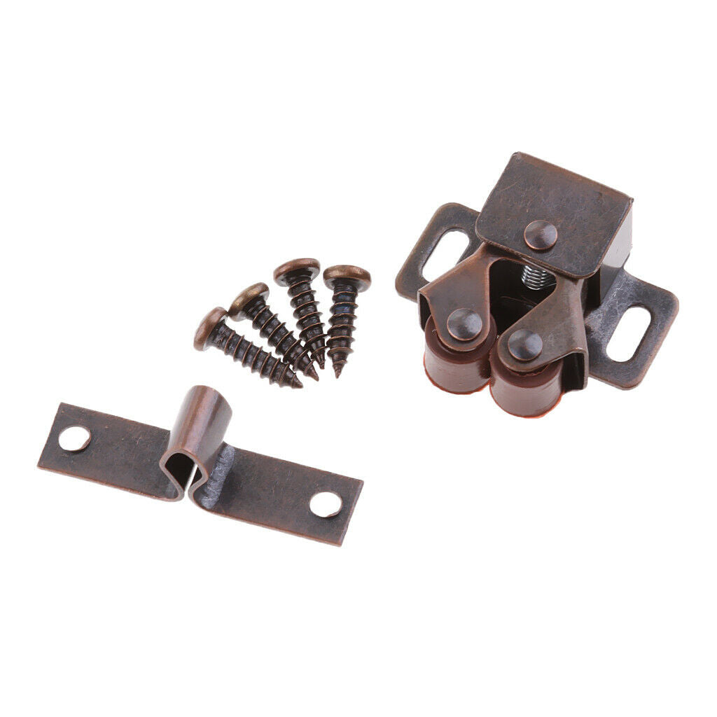 Bronze Roller Catch Cupboard Cabinet Door Latch Twin Double Catches & Screws