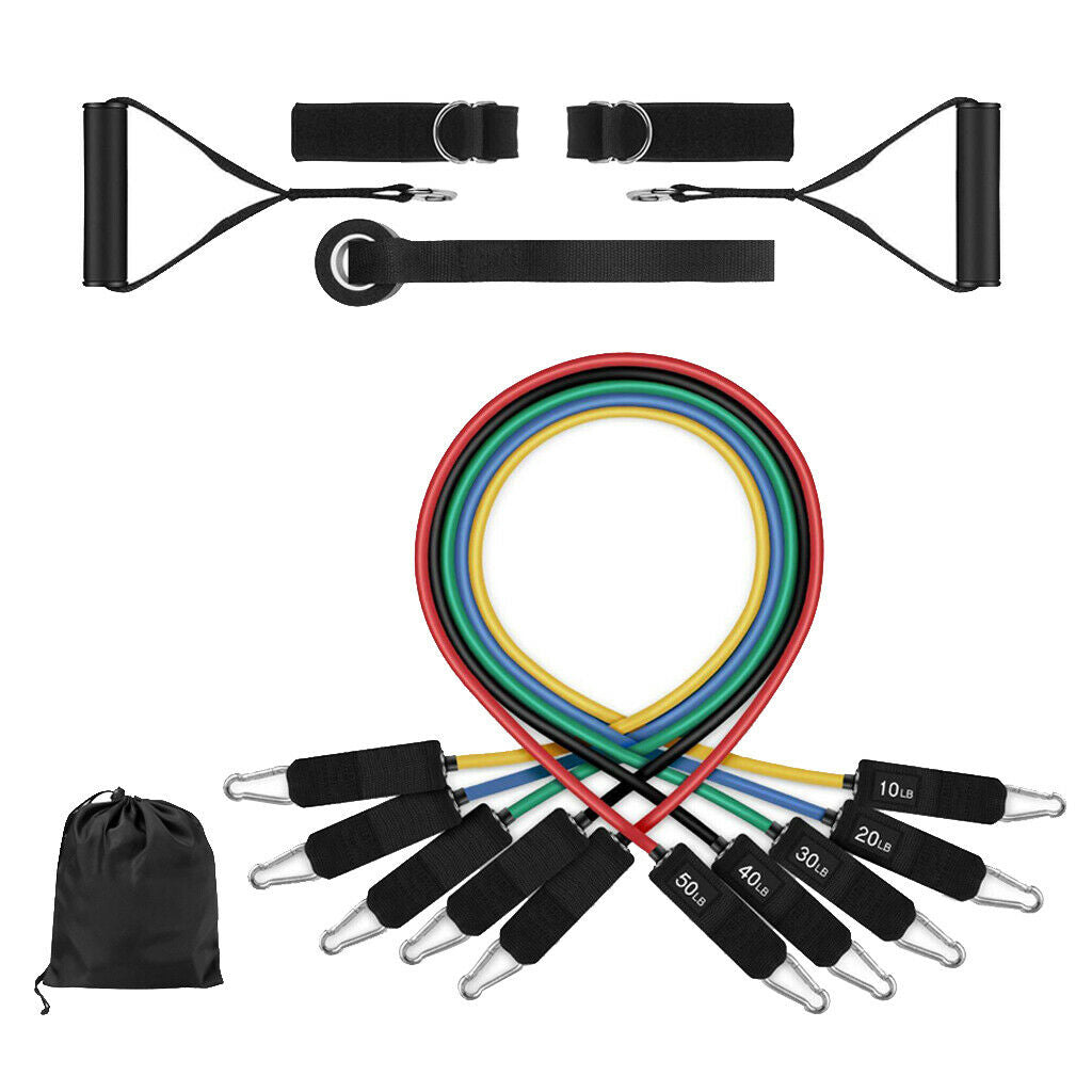 11 Pieces Exercise Bands Set with Handles Workout Bands Gym Physical Therapy