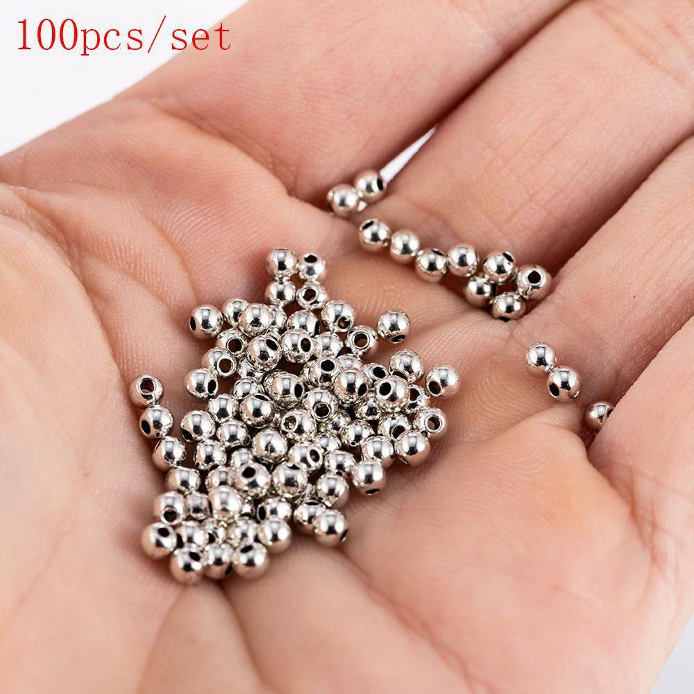 100pcs  Round Ball Beads DIY for Jewelry Making Findings~
