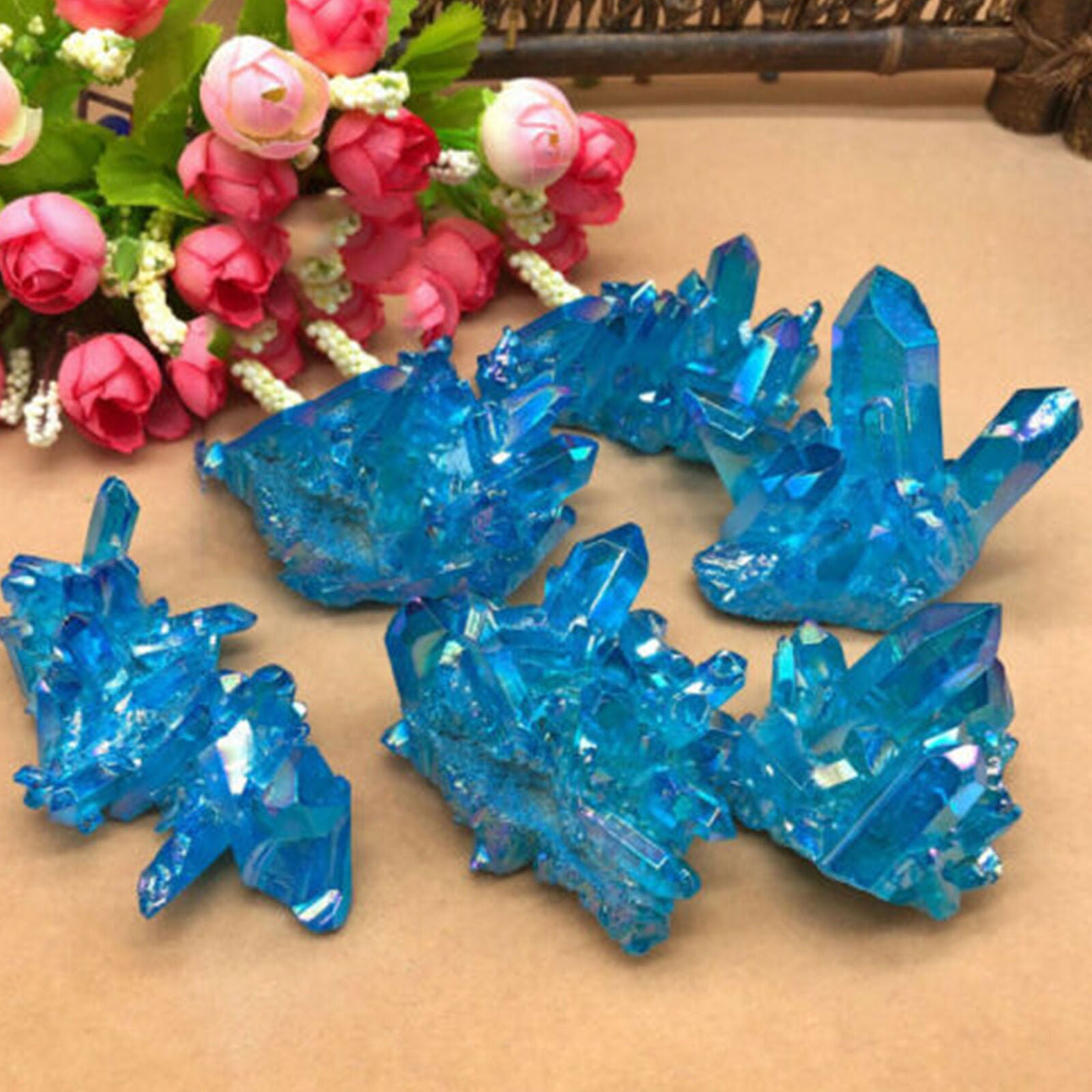 Natural Quartz Crystal Blue Titanium Cluster Mineral Specimen Healing Polished