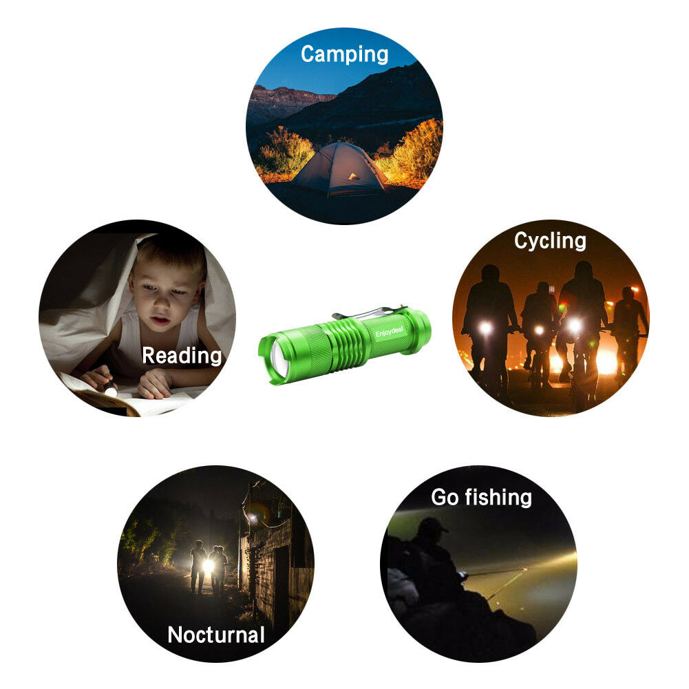Portable Mini Q5 LED Zoomable 1200LM 3.7-4.2V Flashlight Torch Light Green