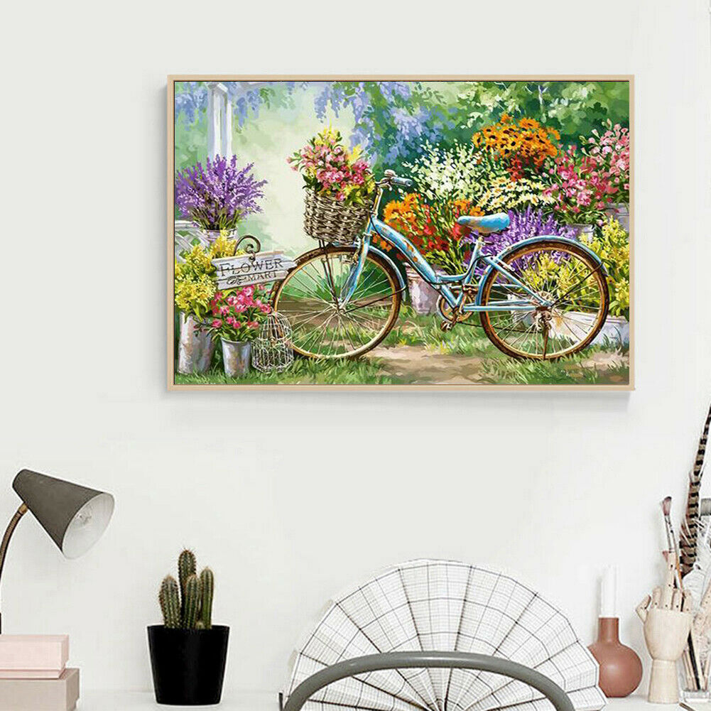 Frameless Painting By Numbers DIY Bicycle Hand Painted Canvas Oil Picture @