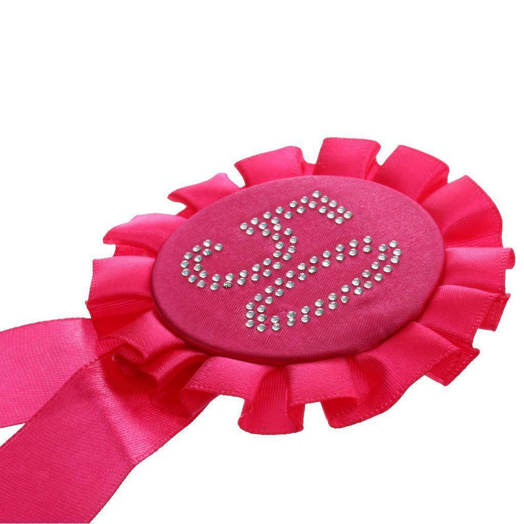 2Pcs Novelty Diamante Rhinestone Rose 50th Birthday Rosette Satin Ribbon