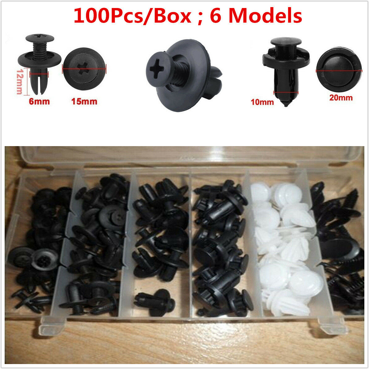 100Pcs 6 Models Car Door Mud Fender Repair Fastener Rivets Screws Push Pin Clips