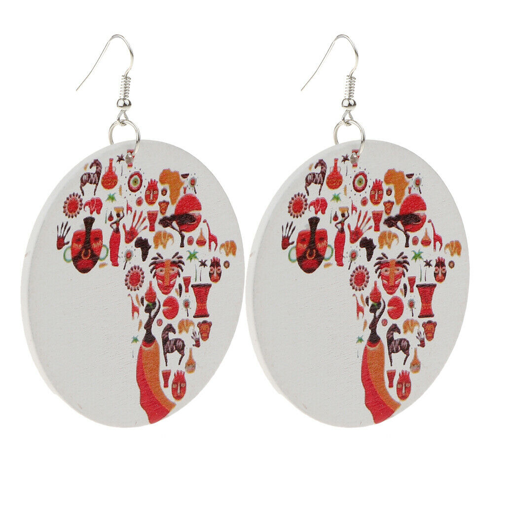 Natural Wood Earrings Fashion Colorful Map Cool Dangle Drop Hook for Women