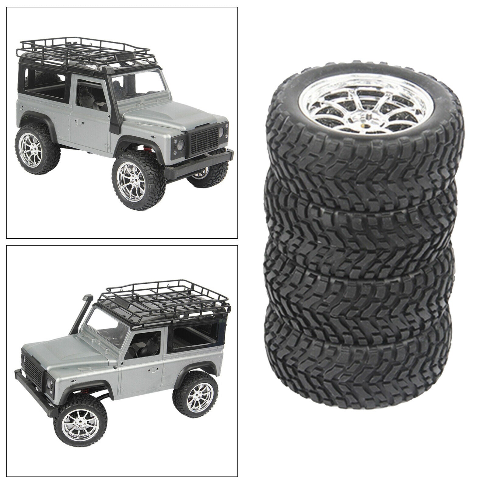 4 Pack Rubber Tyres with Wheel Hubs for MN D90 91 99S 1/12 RC Crawlers