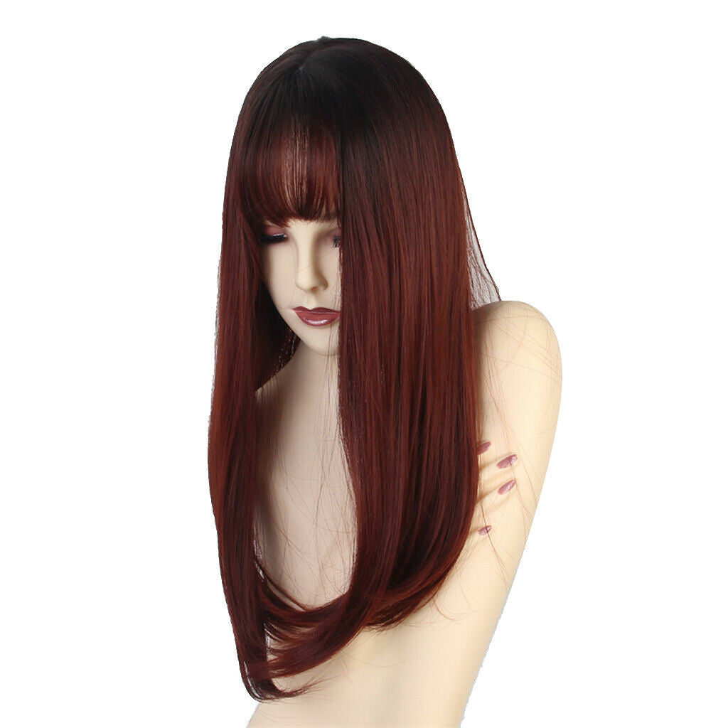20'' Long Straight Wigs Synthetic with Bangs Women's Girl's Middle Part Wig