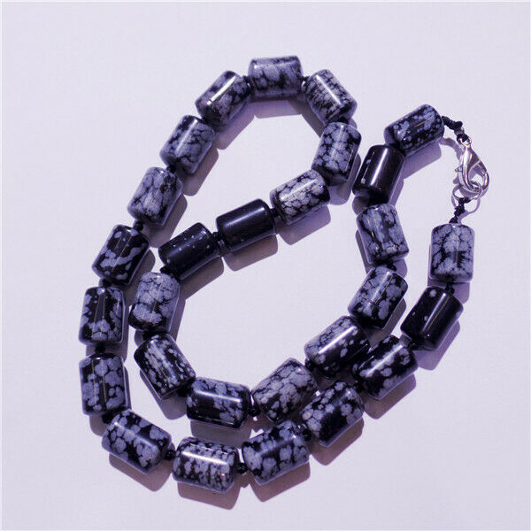 1 Strand 13x10mm Natural Snowflake Obsidian Cylinder Beads Necklace 42cm HH9252