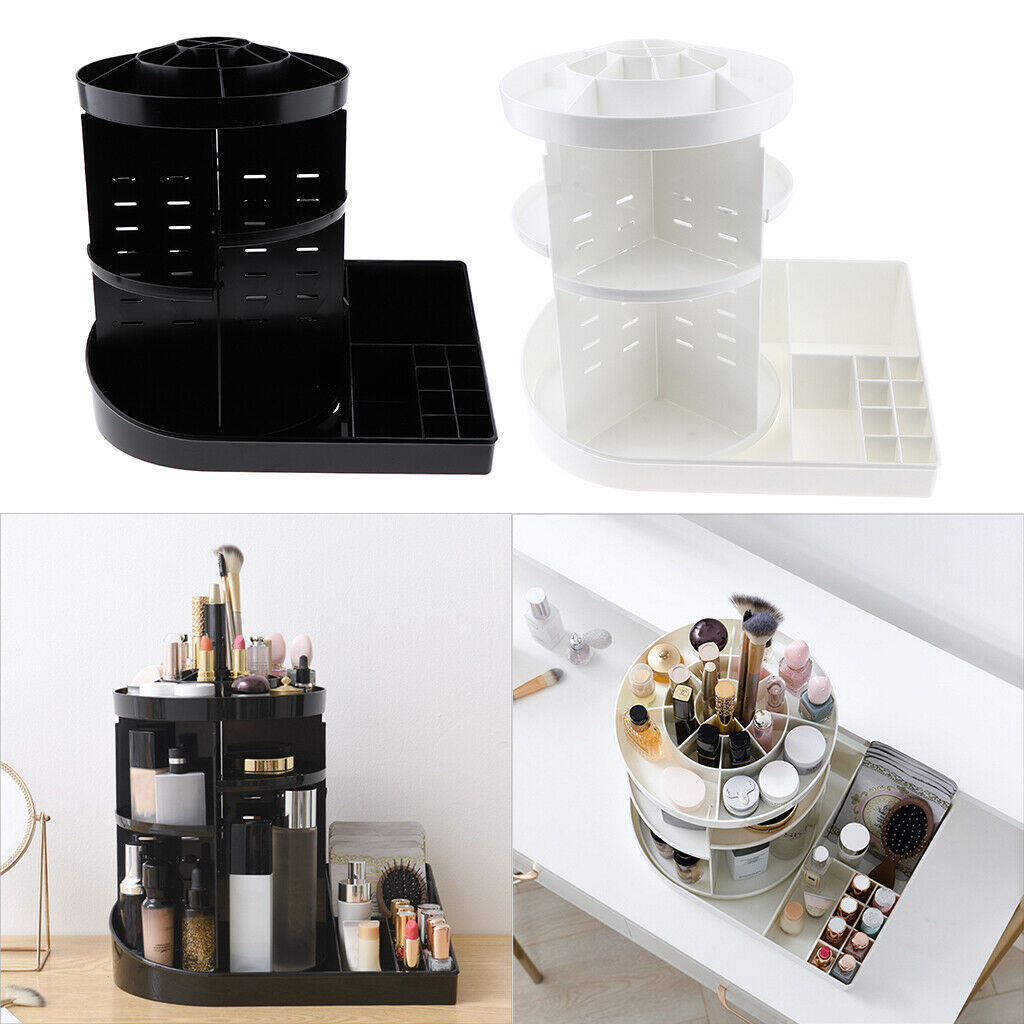 Rotating Makeup Holder Organizer Adjustable Cosmetic Storage Box Case White