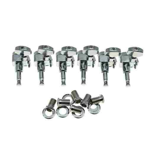Chrome 6 Inline 2 Pin Locking Tuning Keys Pegs Tuners Fits USA Fender Strat Tele