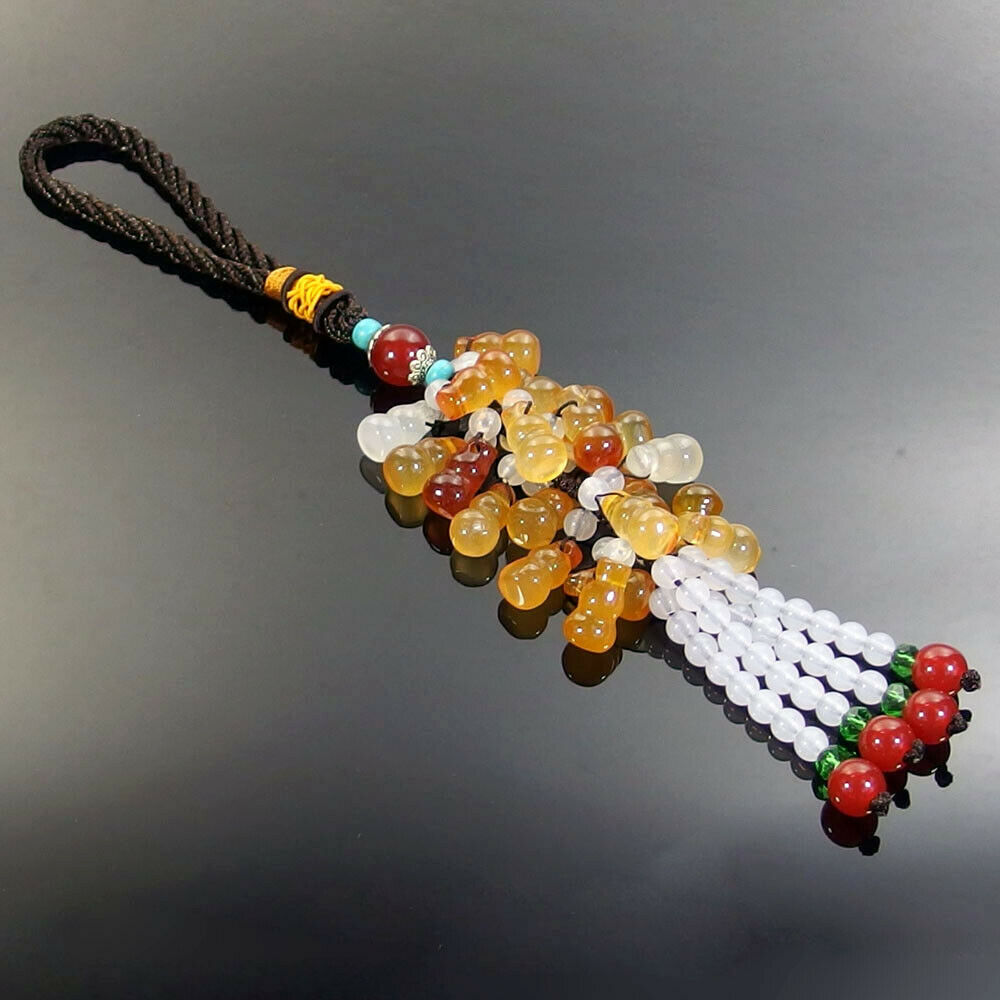 Agate Gemston Beads Fringe Pendant Decoration Carved Gourd Jewelry Home Car Deco
