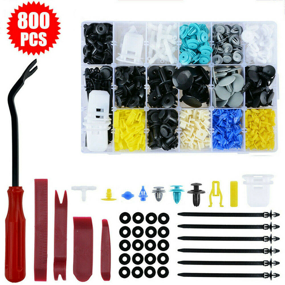 800x Mixed Push Rivet Fastener Clips + Tool Kit For Car Door Bumper Panel Fender
