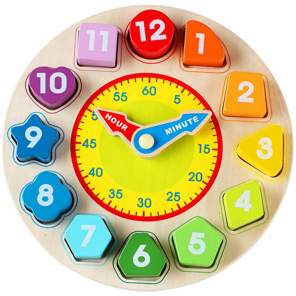 Color Clock Puzzle Jigsaw Recognition Wooden Teaching Time for Preschool