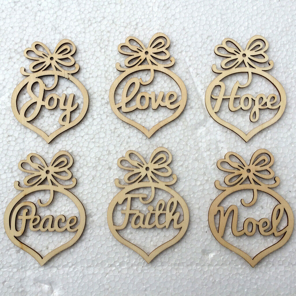 6pcs Wooden Heart Shape Embellishment + Rope Hanging for Christmas Decor