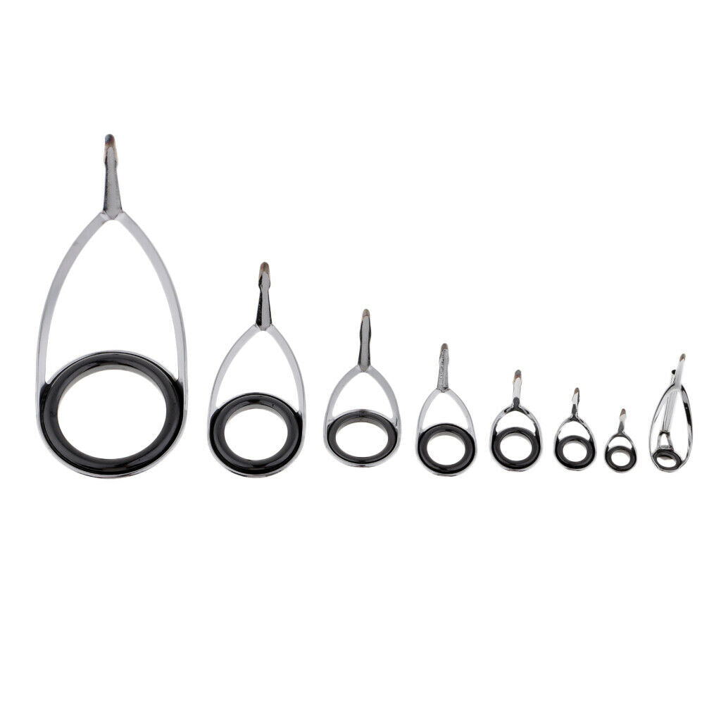 8Pcs Stainless Steel Straight Handle Fishing Rod Guide Set Rod Tip Ring Hook