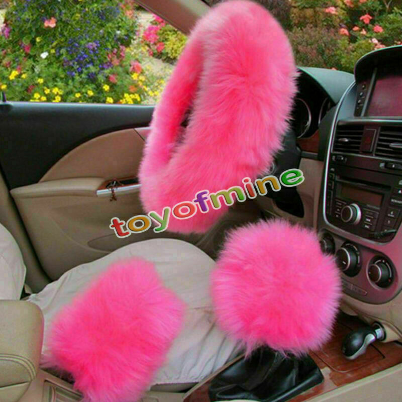 Pink Wool long Plush Winter Warm Steering Wheel Cover Woolen Auto Car Accessory