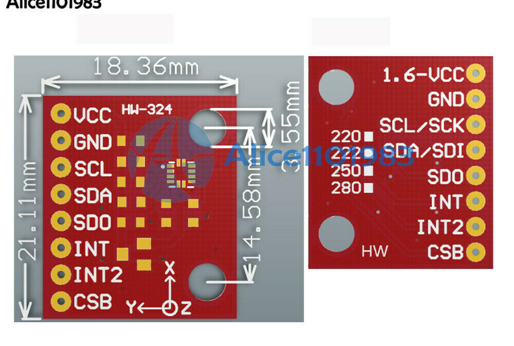 1.62-3.6V BMA-280 Three-axis Gravity Triaxial SPI I2C Acceleration Sensor Module