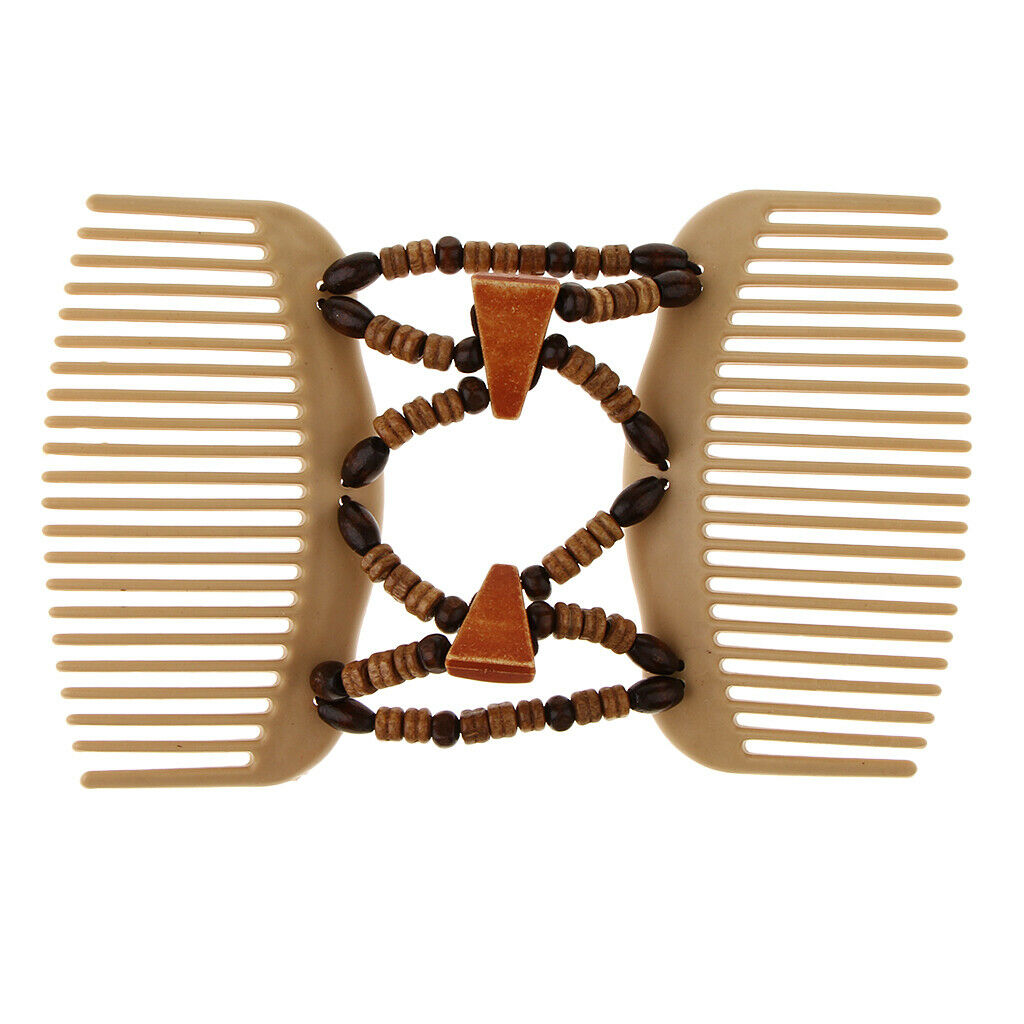 Women Double Hair Combs Stretchy Wooden  Beads Clip Updo Hairstyle