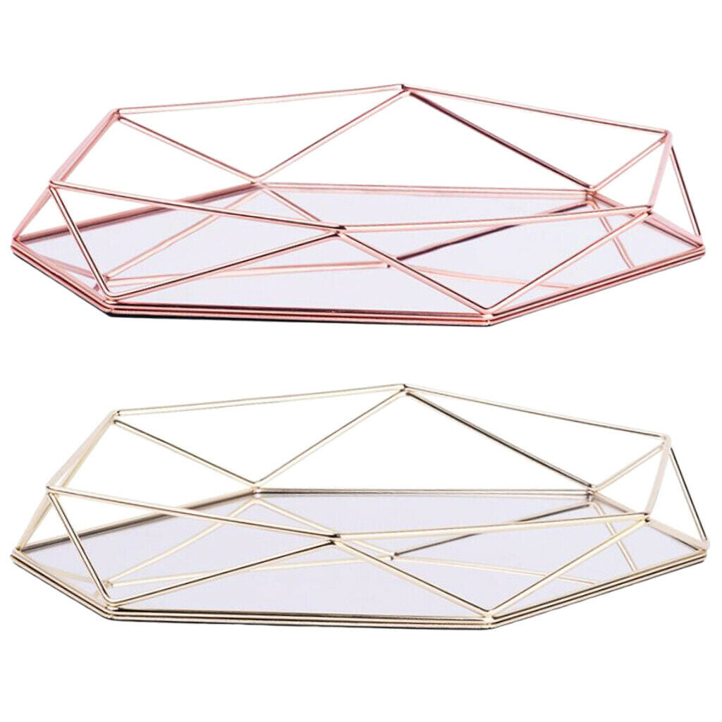 Metal Glass Jewelry Tray Makeup Cosmetic Organizer Storage Box Dessert Plate -