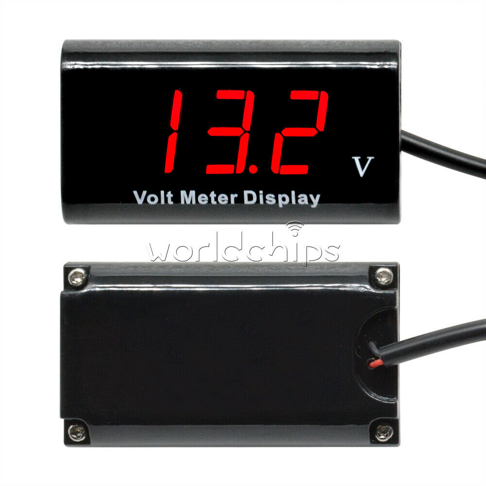 Digital DC 8-18V 0.56 inch LED Tube 2 Wire IPX6 Waterproof Red Voltmeter For Car