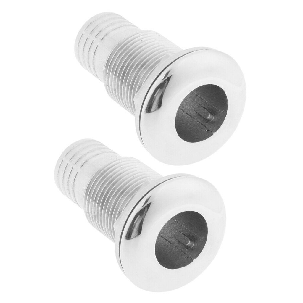 2x 316 Stainless Steel 1" Hose Boat Thru-Hull Fitting 72mm Length Straight