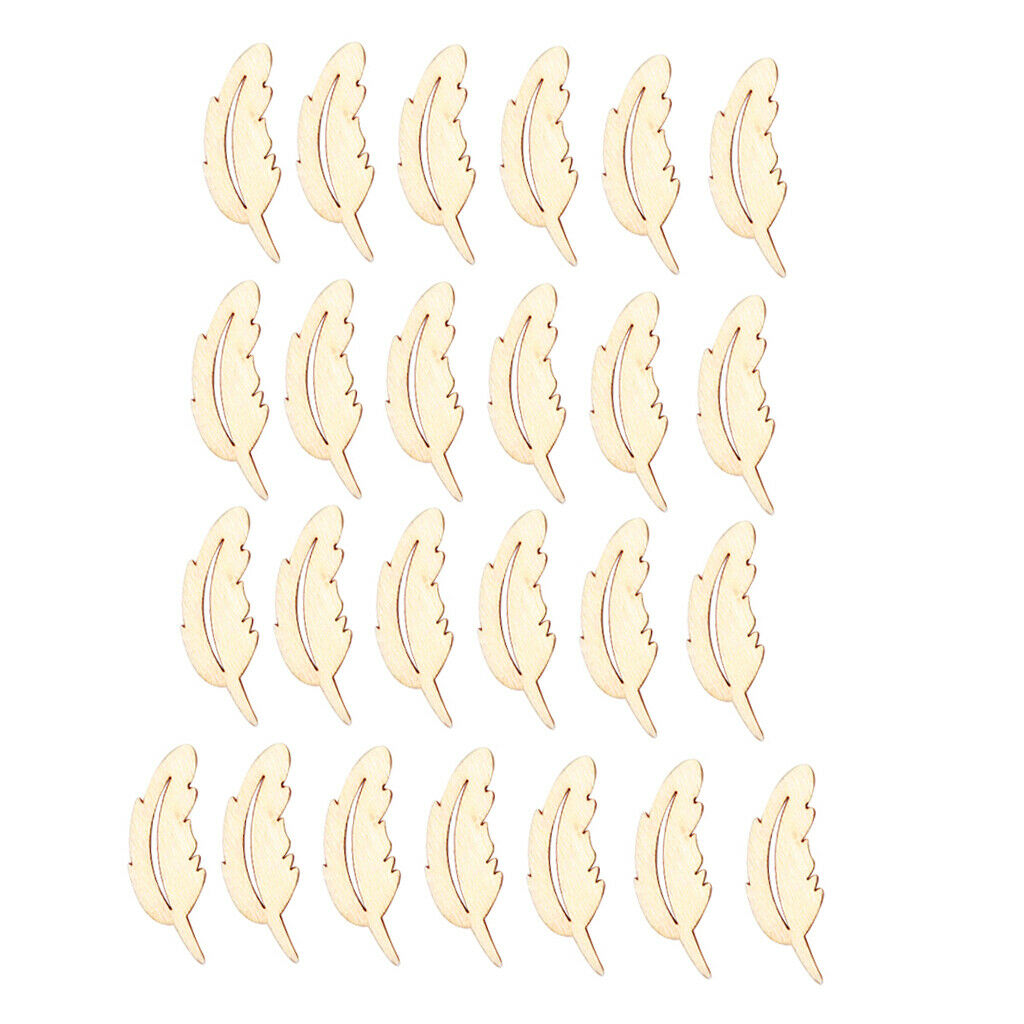 25Pcs Natural Unfinished Wood Feather Wooden Arts Crafts Wedding Decor