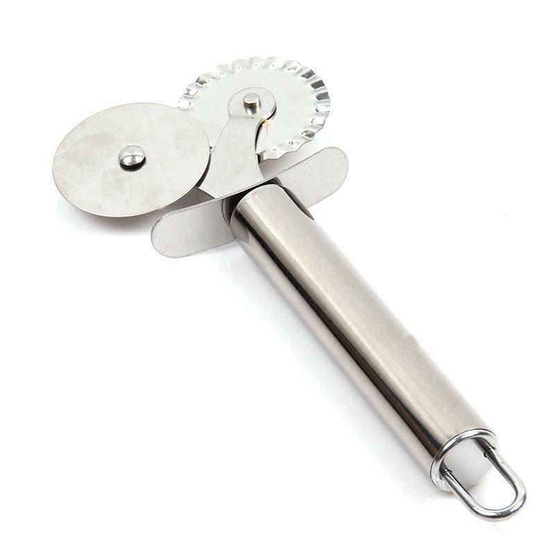 Stainless Steel Wheel Cutter Flat&Fluted Wheel Pizza Pastry Pasta Dough Cutter S