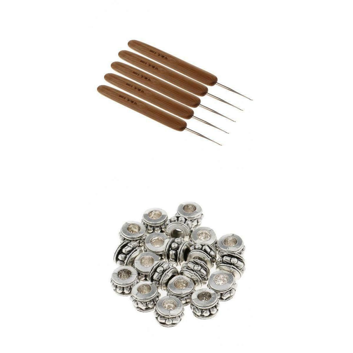 5Pcs Bamboo Hair Weaving Crochet Needles Hooks Dreadlock Tool Set 0.5mm + Lot