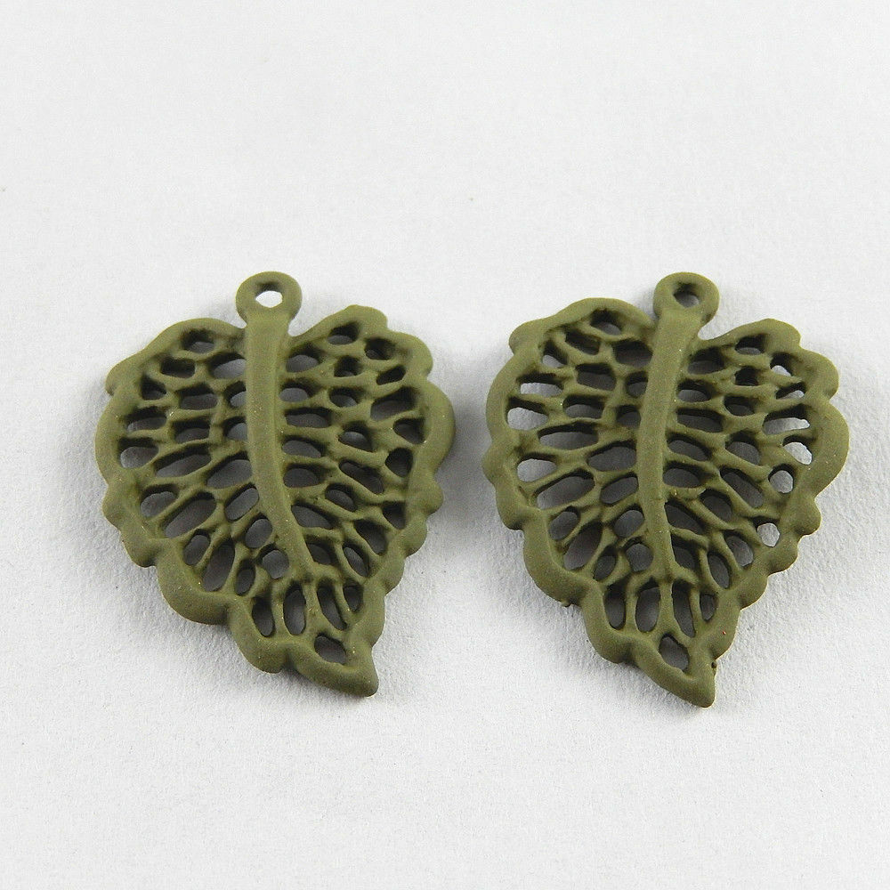 40 pcs Electroplated Green Alloy Leaf Charms Pendant Craft Findings 24x19mm