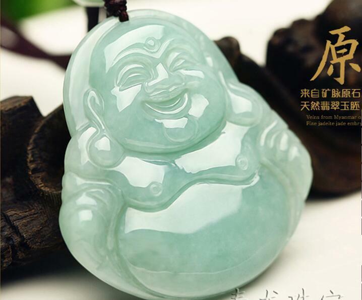China natural Emerald jade jadeite Green Jade Maitreya Buddha Necklace master