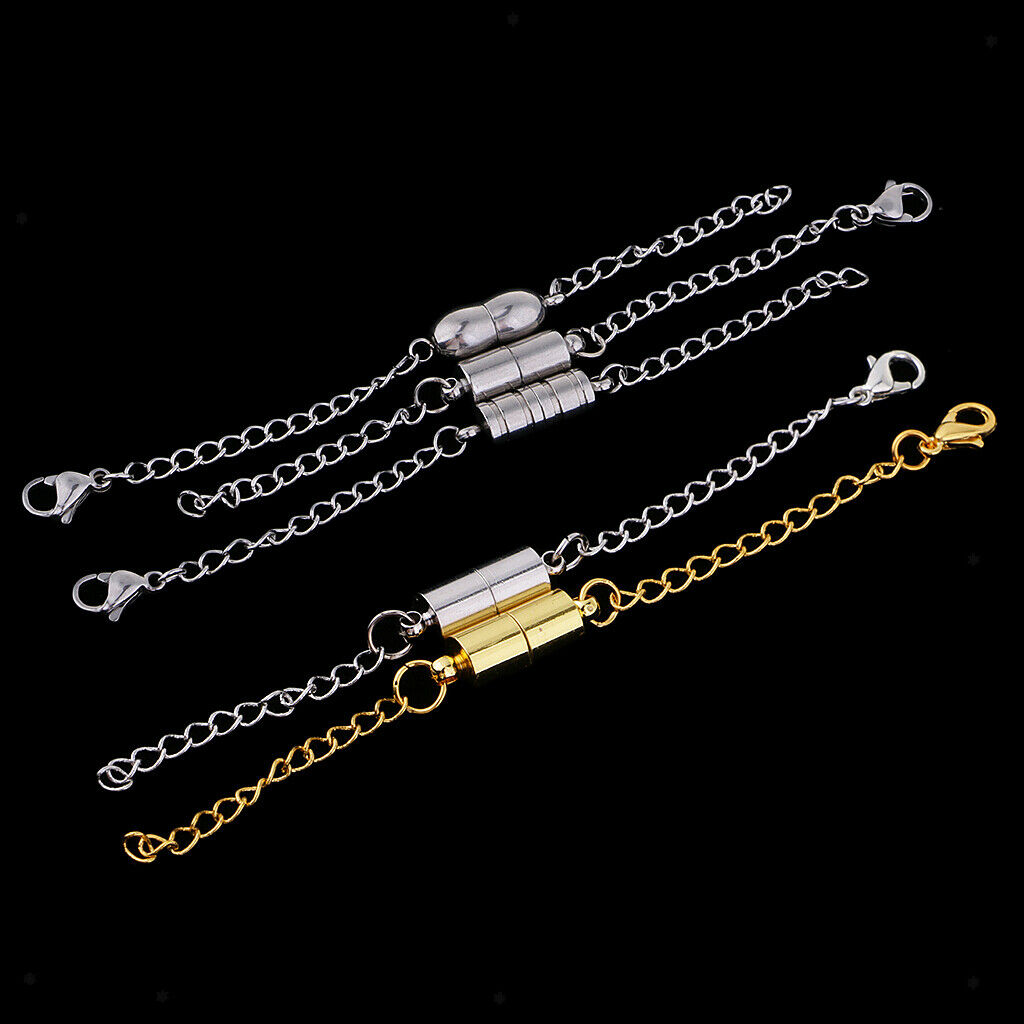 5 Set Stainless Steel Magnetic Clasps Connector with Extender Chain Findings
