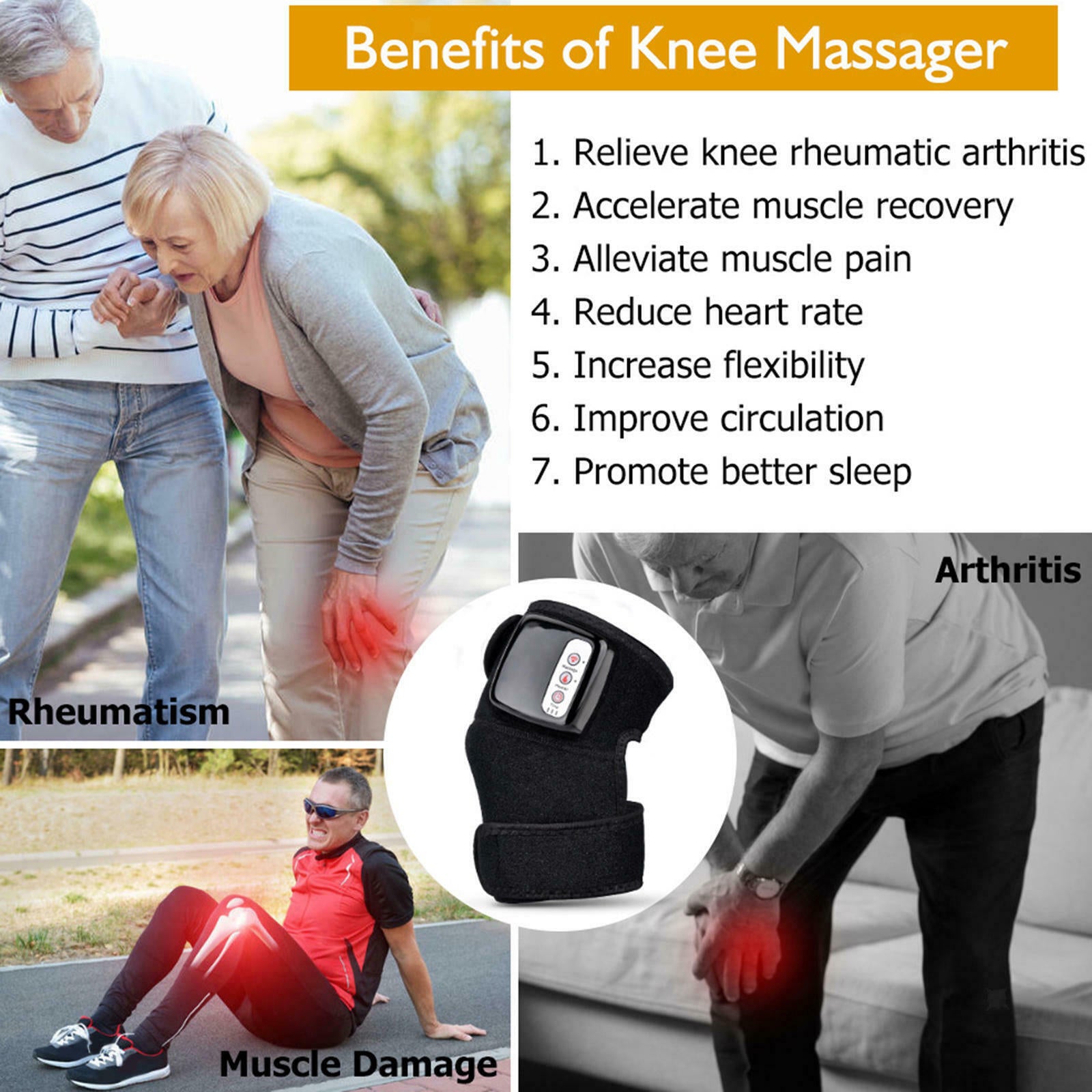 Wireless Knee Massager Joint Brace Wrap Support Back Elbow Treatment US Plug