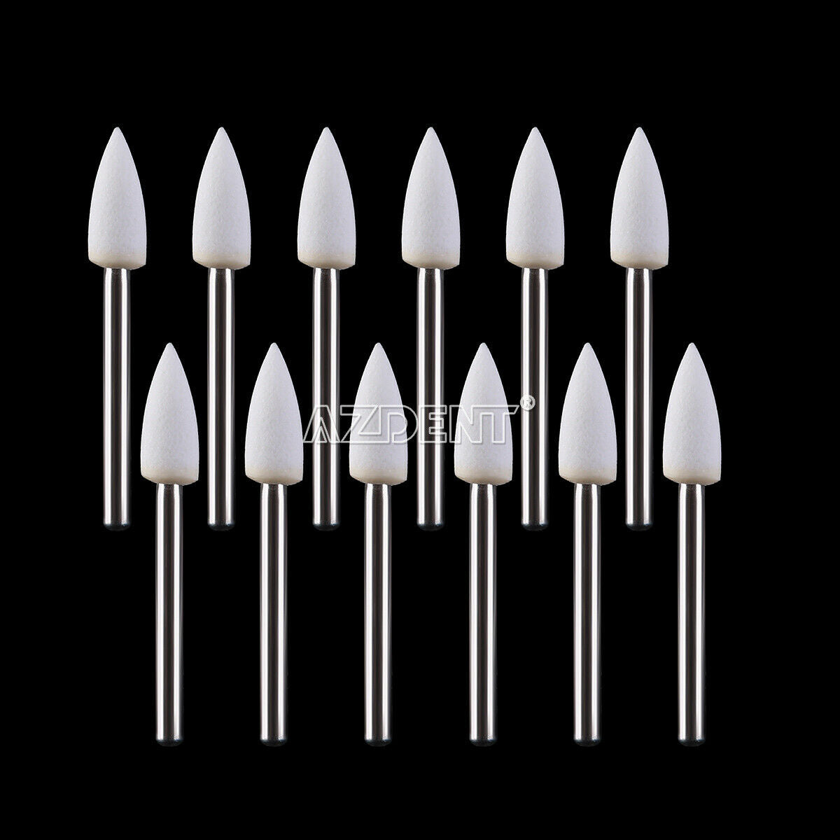 10Kits AZDENT Dental Flame Shape White Stone Polishing Polisher FG Burs Abrasion