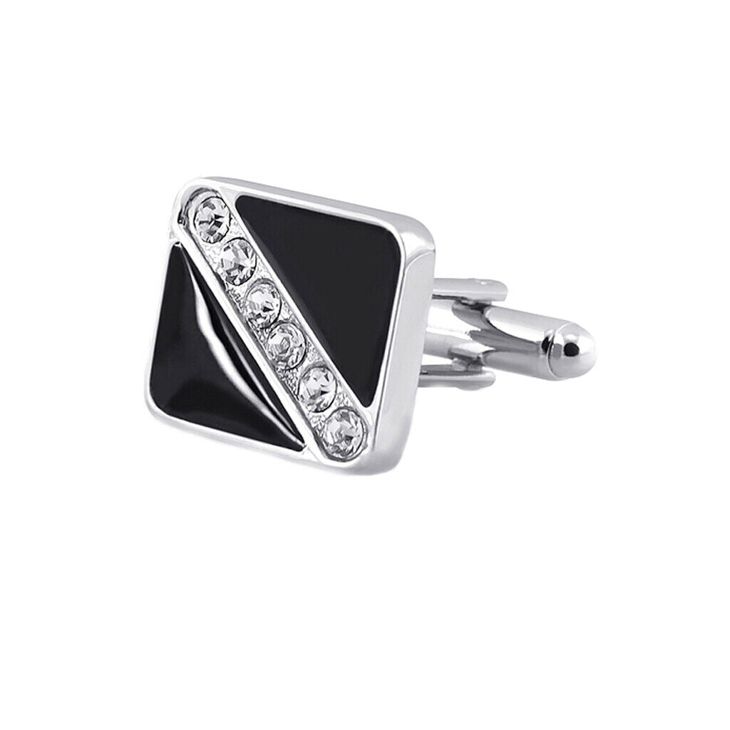 Black Enamel Rhinestone Cufflinks Tuxedo Shirt Cufflinks Mens Shirt Studs