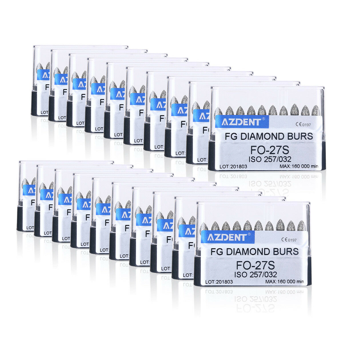 100 Kits AZDENT Dental Diamond Burs FO-27S Flame Tip for High Speed Handpiece
