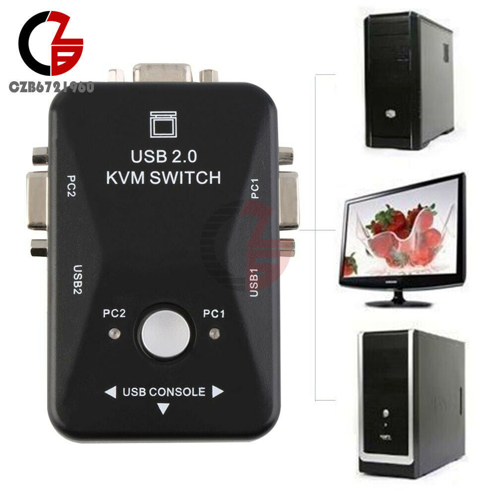 2-Port TV Box Adapter Connect BOX Video Monitor VGA/SVGA USB 2.0 KVM Switch