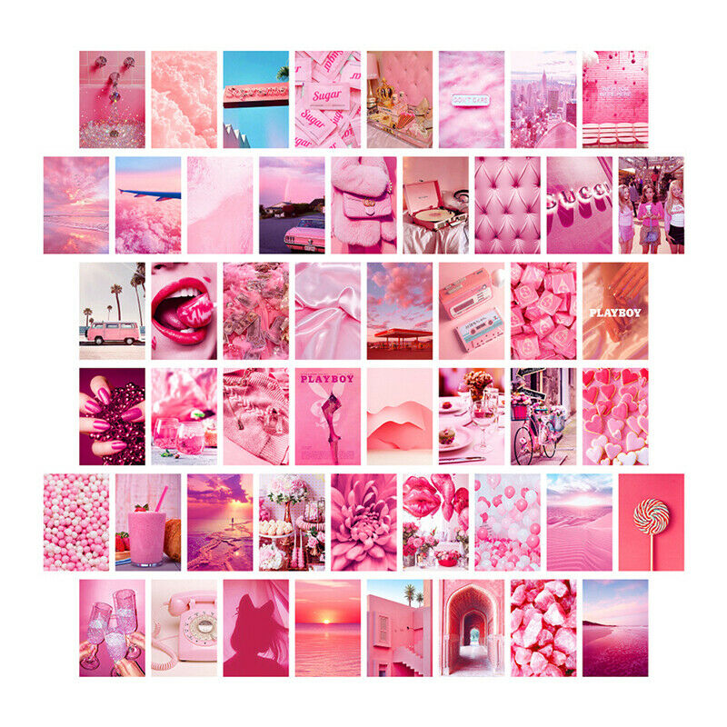 50Pcs Double-sided Printing Girl Pink Wall Collage Dorm Decor Wall Art Pos TH