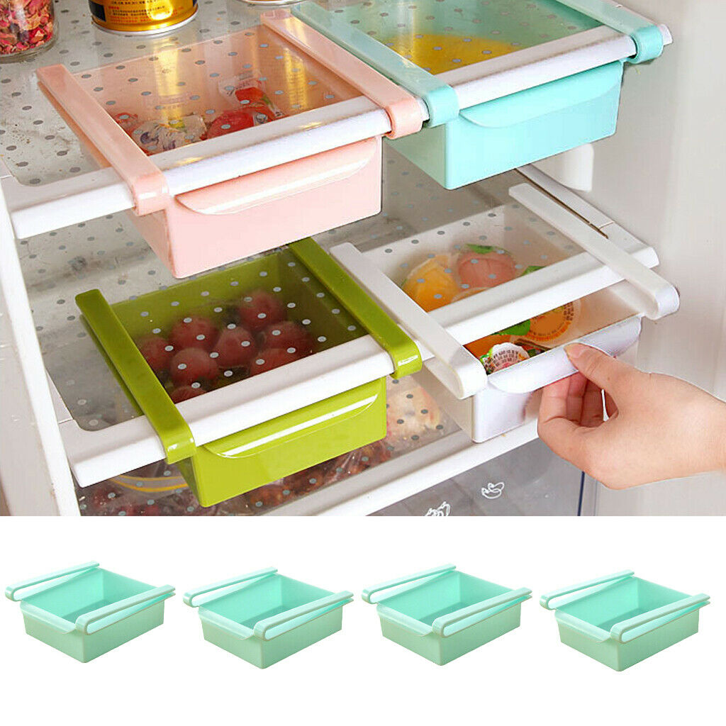 4 Pieces Refrigerator Drawer Crisper Shelf Kitchen Fruit Egg Storage Blue