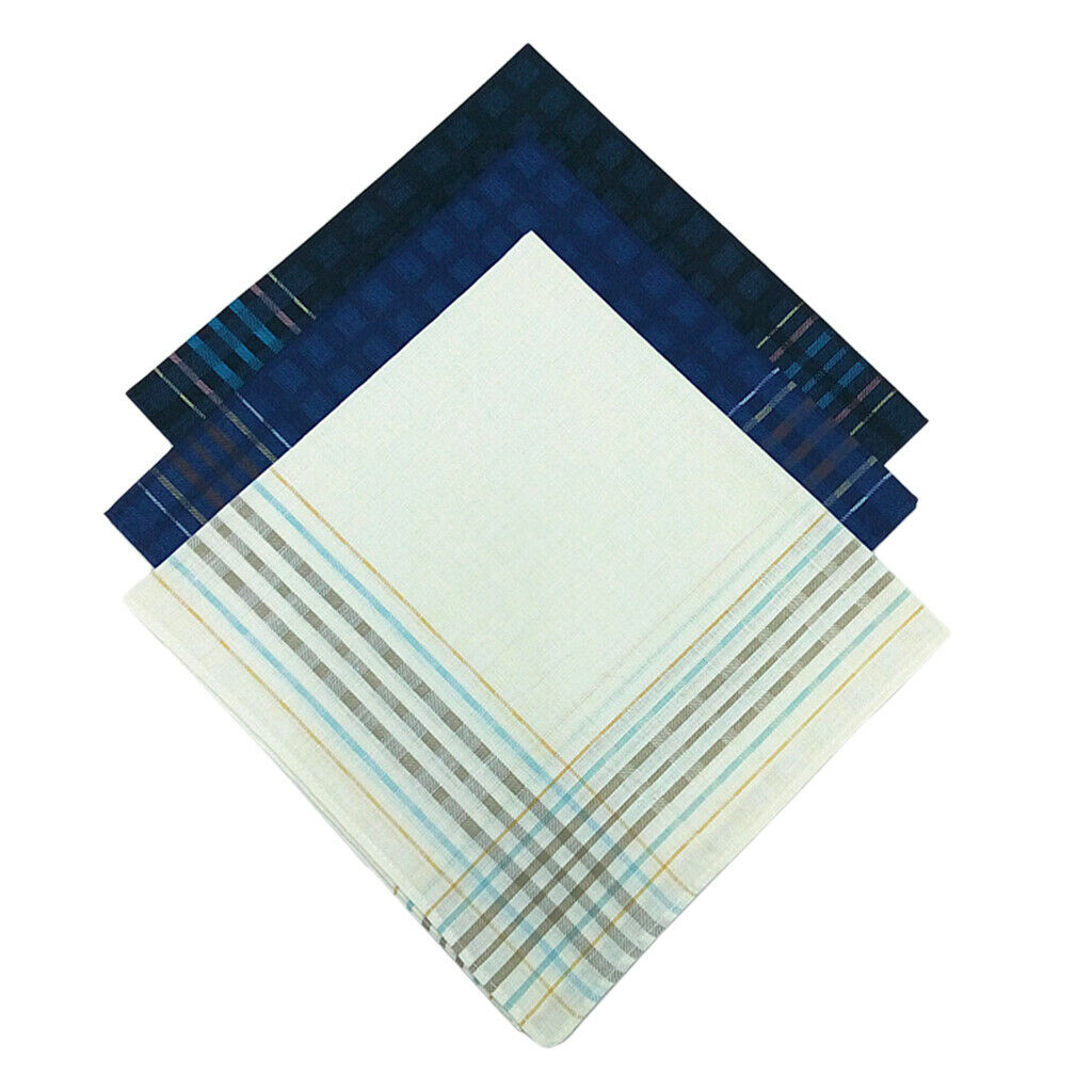 3x Men's Plaid Handkerchiefs 100% Cotton Party Pocket Square Hankies 16x16"