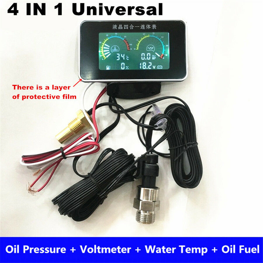 Car LCD 4in1 Gauge Water Temperature Meter /Oil Pressure/Fuel/Voltage Volt Gauge