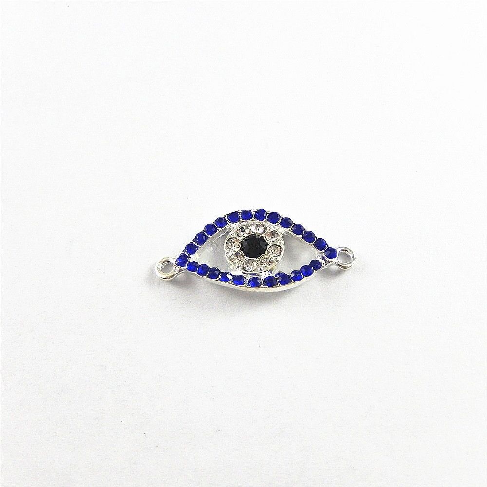 4 Alloy Evil Eye Charm Rhinestone Pendant Connector Bracelet DIY Jewelry 33*15mm