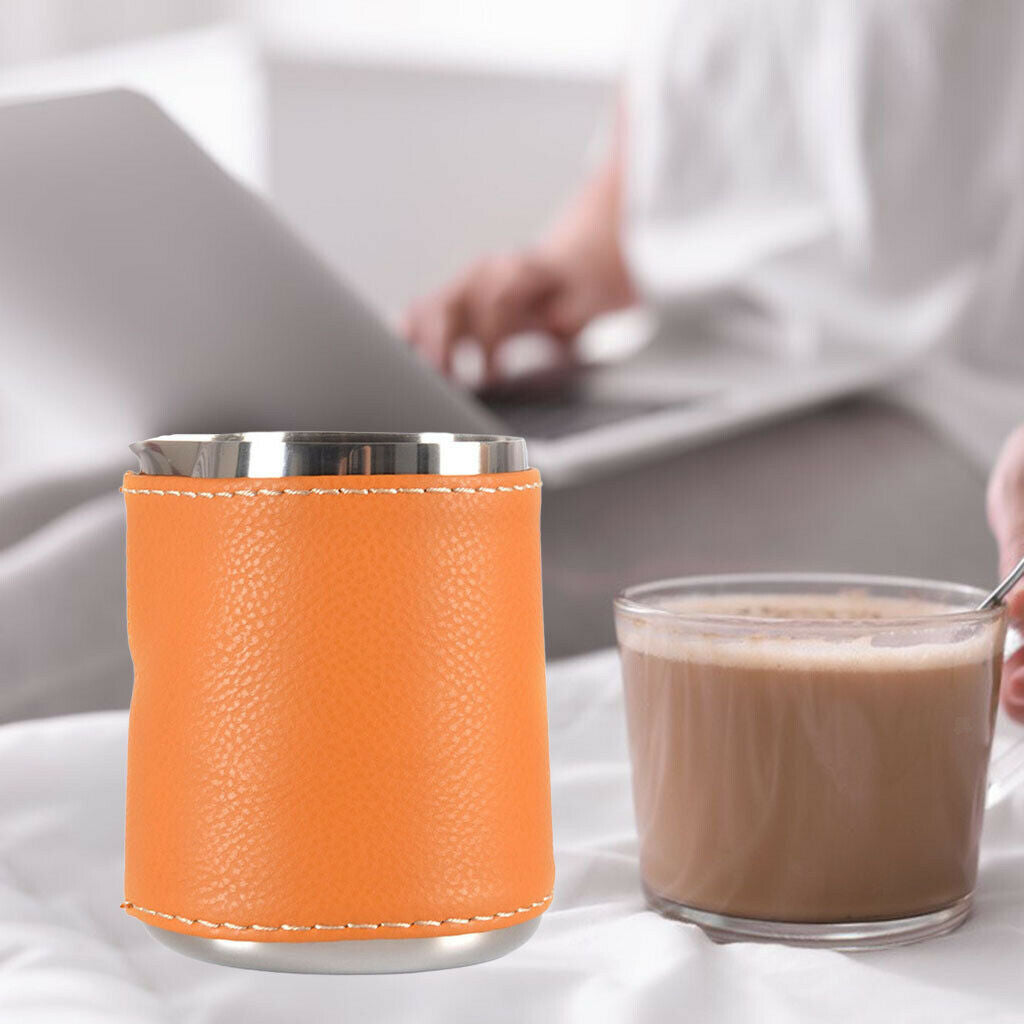 Milk Frothing Pitcher Jug with Leather Case Coffee Tools Cup 12oz/350ML